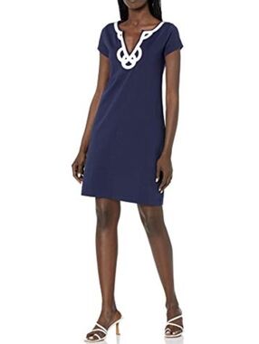 Lilly Pulitzer Brewster Navy blue Pima Cotton knit dress XL Short sleeve Preppy